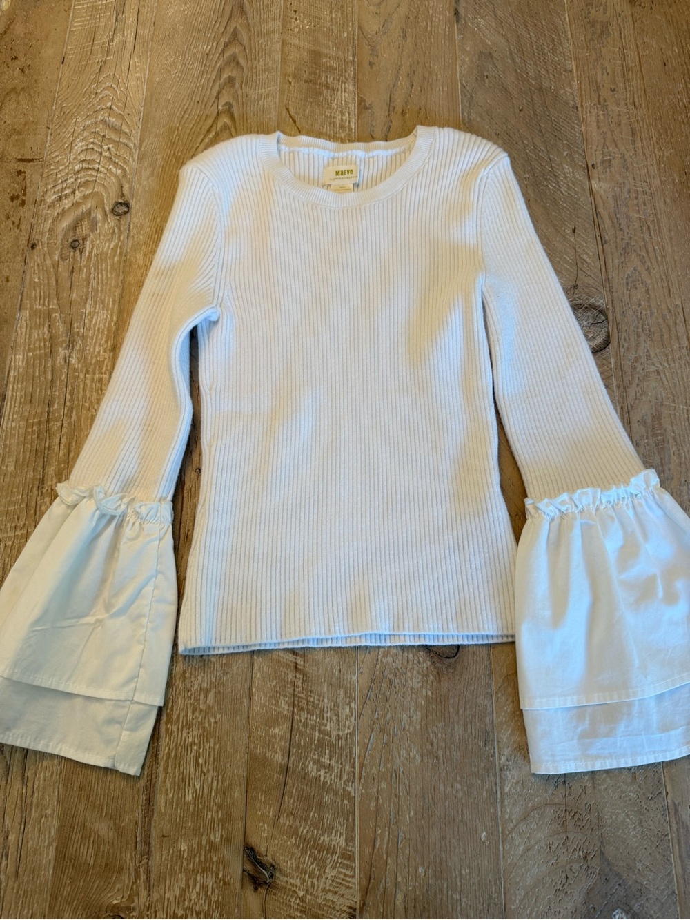 Maeve Anthropologie White Bell Sleeve Sweater S